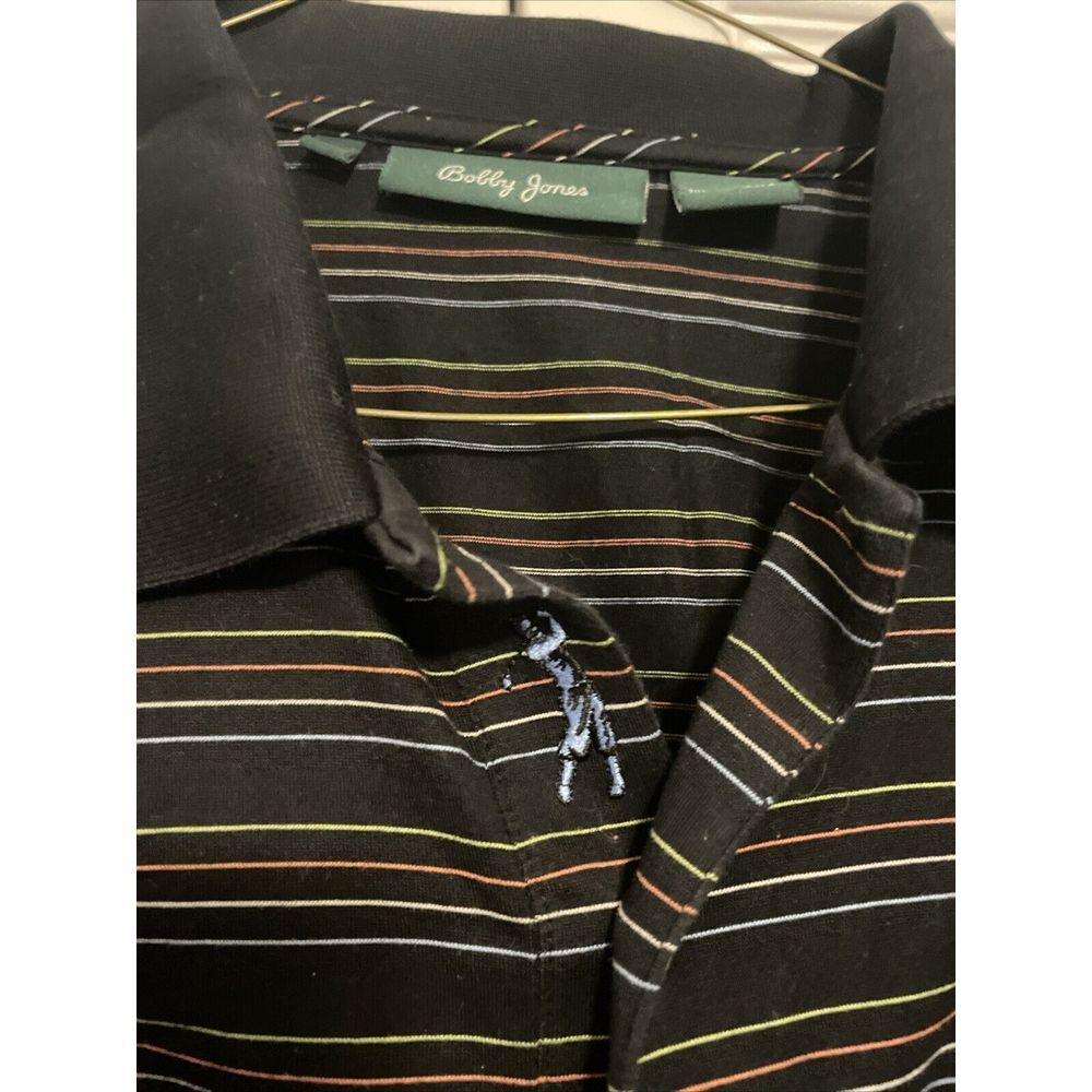 Bobby Jones Black Striped Golf Polo Cotton Button Down Collared Large - Picture 3 of 6